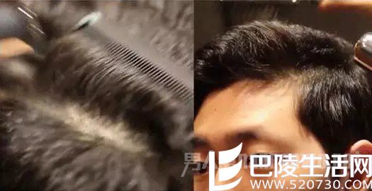 再将头发从右侧梳开,分出明显的「一道杠」 再将头发从右侧梳开,分出明显的「一道杠」