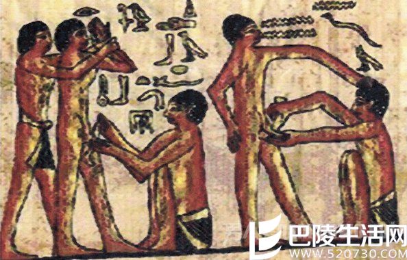 古埃及男人互相剃除体毛 莎草纸画