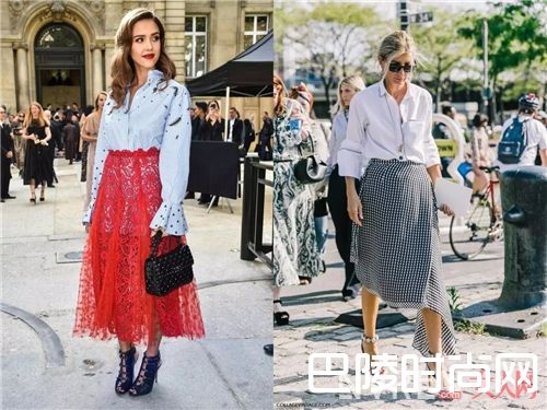衬衫搭配印花裙_2017开春就用衬衫+裙子 时髦又有女人味！