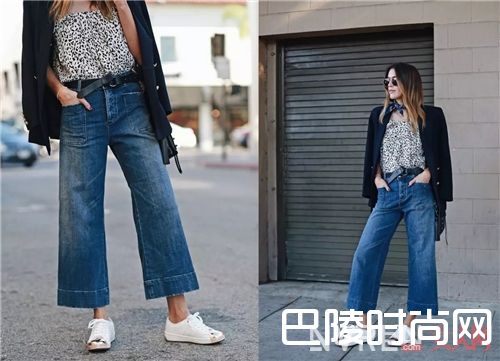 阔脚牛仔裤穿搭技巧_牛仔裤还只会卷裤脚？今年流行的裤子长这样！