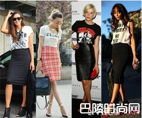 铅笔裙怎么搭配T恤随性自然_2017年春夏最潮搭:T恤+裙子潮流搭配法