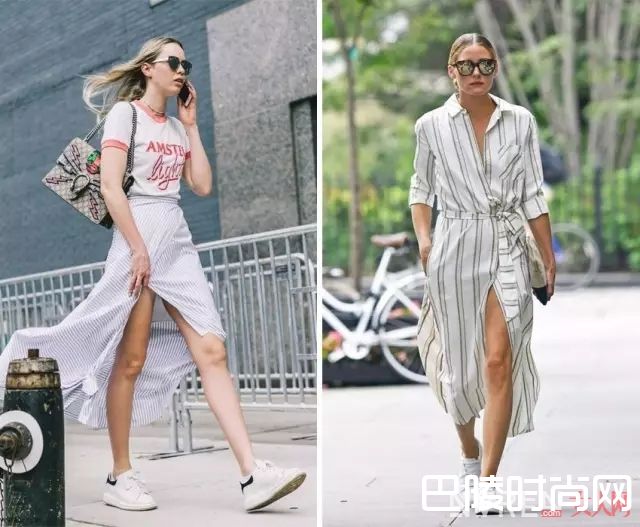 开衩裙配运动鞋_运动鞋搭这几条裙子，就能让你的夏天美得不像话