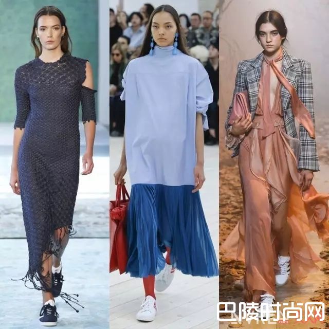 秀场上的运动鞋和裙子组合_运动鞋搭这几条裙子,就能让你的夏天美得不像话