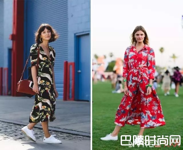 印花裙配运动鞋_运动鞋搭这几条裙子，就能让你的夏天美得不像话