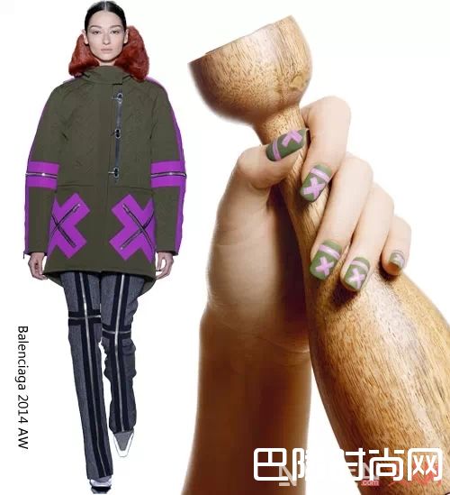 撞色军绿美甲怎么画？_将印花“穿”在指尖 让你的指尖Fashion有质感！
