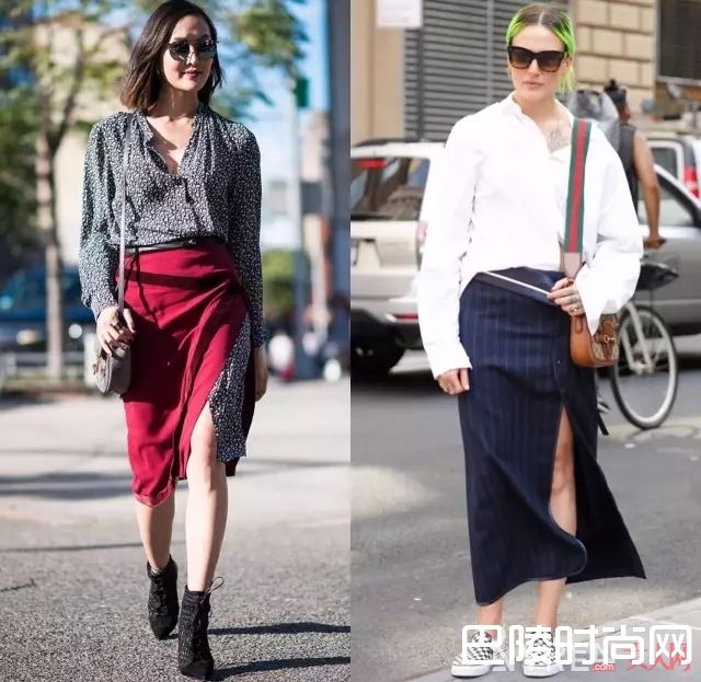 宽松衬衫配高开衩半裙_夏季迷人“半裙+衬衫” 一秒打破沉闷OL装！