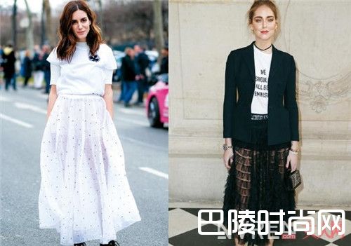 今夏最流行的搭配是T恤+纱裙吗_2017夏天T恤配半裙：这样穿清凉又显瘦！