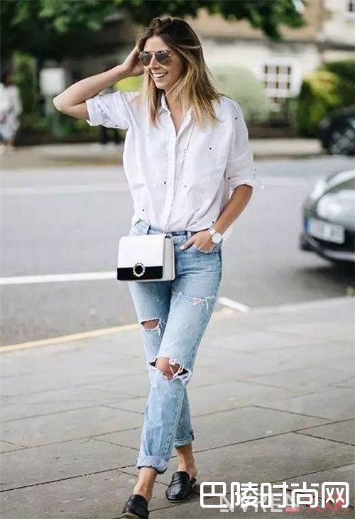 衬衫+破洞牛仔裤_夏天衬衫的7种穿法 满足爱美的你