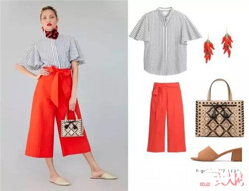 条纹衬衫+明艳的下装_今夏我最潮 4组告别路人感让你时髦一夏