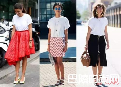 白T恤+半裙介绍_满大街的白T如何才能吸眼 另类搭配看这里