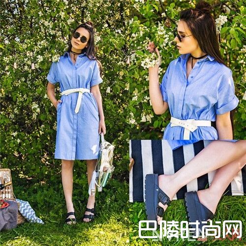 带有收腰设计系带衬衫裙怎么打造完美比例_夏季最潮搭:街拍达人怎么搭配衬衫裙清凉十足又不失时尚？