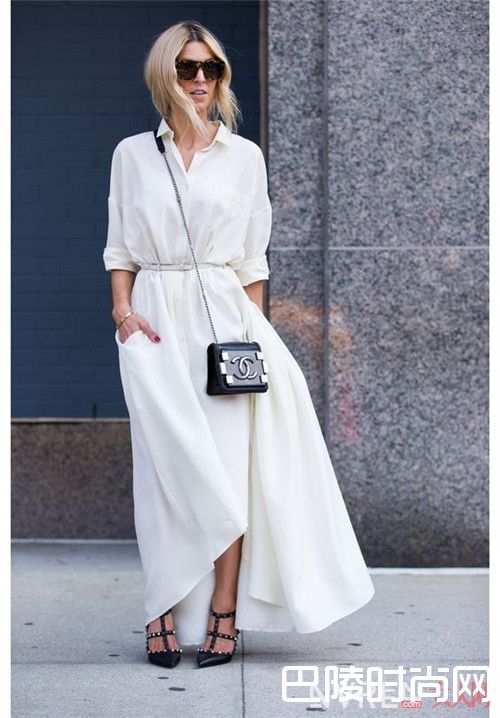 白色衬衫裙怎么搭配彰显高级质感_夏季最潮搭:街拍达人怎么搭配衬衫裙清凉十足又不失时尚？