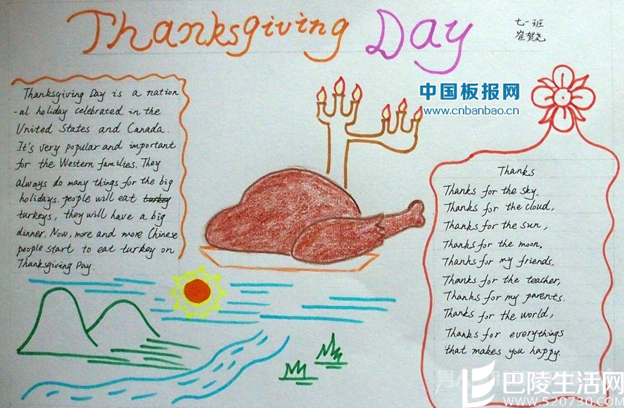 感恩节英语手抄报 感恩节英语手抄报