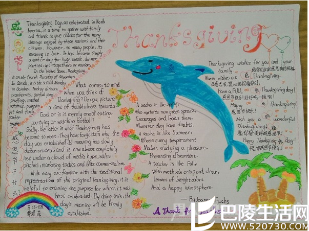 2016感恩节英语手抄报 2016感恩节英语手抄报