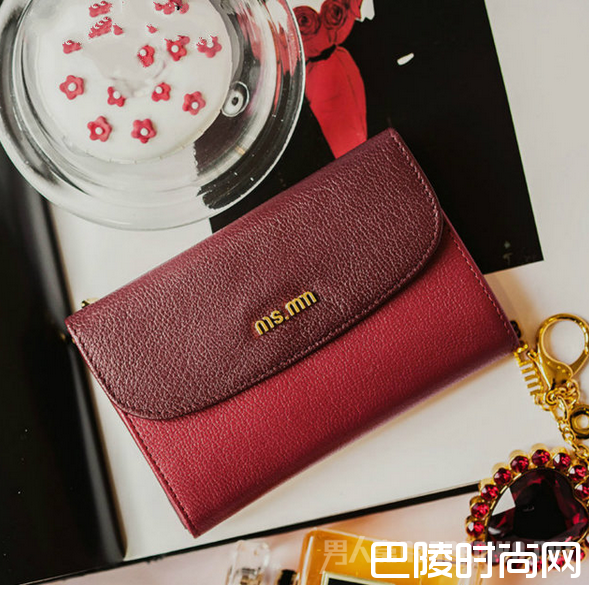 酒红撞色牛皮正钱包 酒红撞色牛皮正钱包