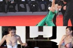 中国女星红毯摔倒再现 梁镜珂究竟是真摔还是搏出位？ 