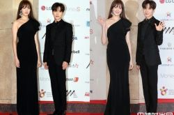 亚洲明星盛典红毯秀 李圣经黑色斜肩拿红毯最美