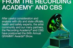 葛莱美奖连续2年宣布延期 改期日未定