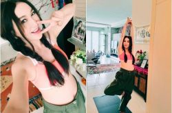 温碧霞55岁成冻龄美魔女 居家健身大露小蛮腰