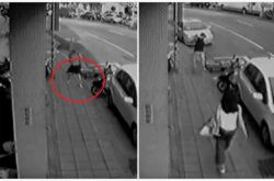 逛街中女子张开腿就拉屎超神奇 哈哈哈哈