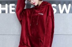 中长连帽天鹅绒卫衣 印花宽松加绒套头卫衣字母印花加绒立领卫衣刺绣套头短款拉绒卫衣加绒绣花宽松卫衣