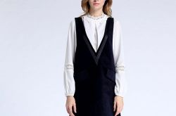 条纹拼接V领背带裙 鱼尾摆抹胸背带裙大贴袋系带背带裙排扣收腰背心裙V领垮肩直筒背带裙两件套