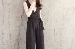 背带阔腿裤 牛仔背带裤开衩背带裙V领背带裙背带裙针织套装