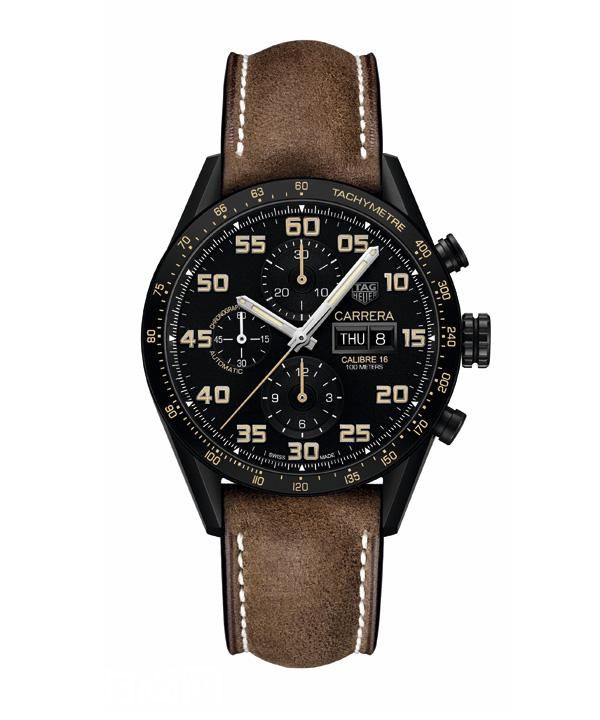 泰格豪雅卡莱拉系列Calibre 16星期日历黑色钛金属腕表