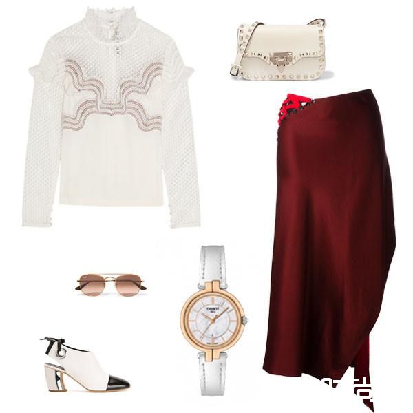 Ray-Ban太阳镜Self-Portrait上衣DKNY半裙Tissot弗拉明戈系列Valentino单肩包Proenza Schouler短靴