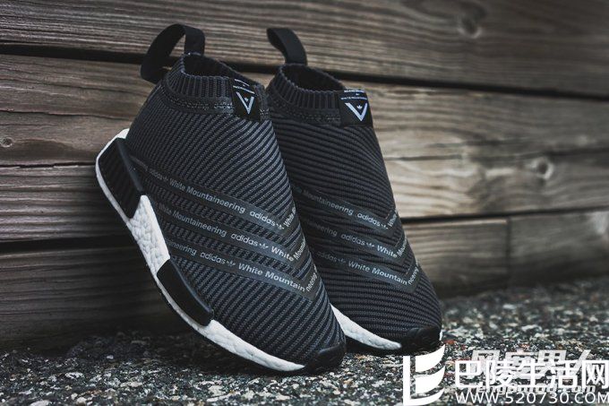NMD City Sock鞋款黑色与深灰色条纹设计