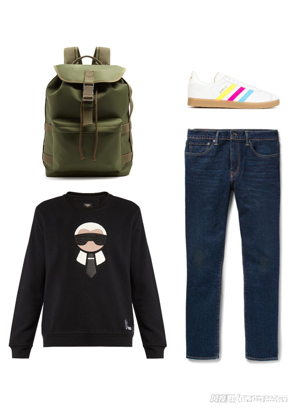 橄榄绿尼龙双肩包