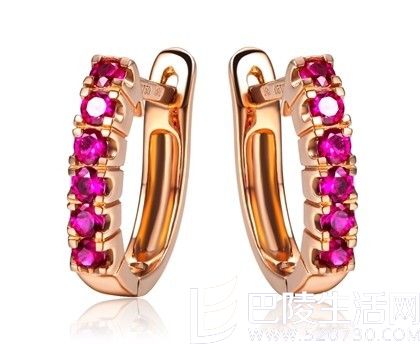 【涟漪】 天然红宝石黄18K金女士耳环