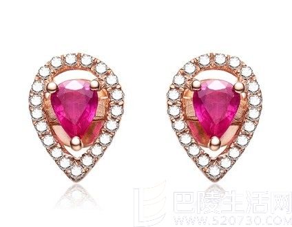 【双心】 18K玫瑰金红宝石女士耳环