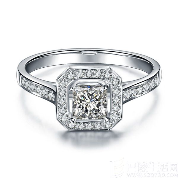 【维多利亚公主】 白18k金豪华公主方钻戒