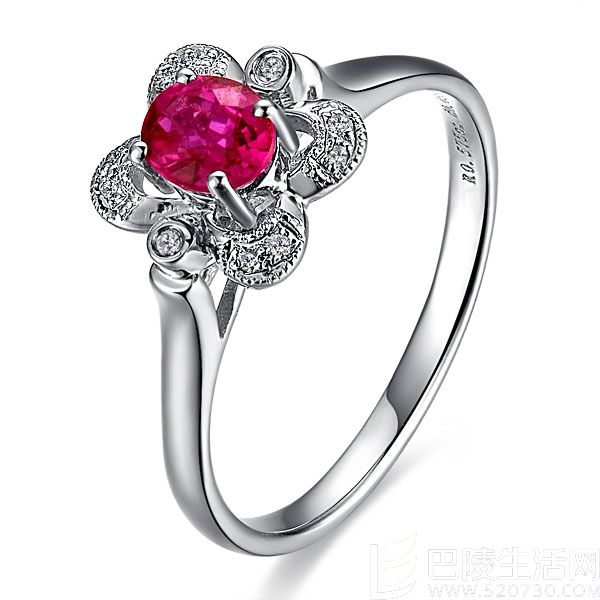 》》点击进入【四叶草的牵绊】 天然红宝石白18K金女士戒指