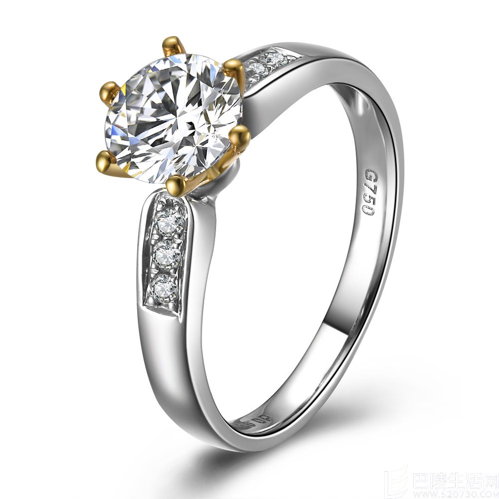 》》点击进入【殿堂钟声】 白黄18K双色金0.5克拉钻石女戒