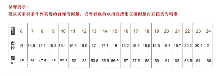 凯俪思戒指尺寸对照表
