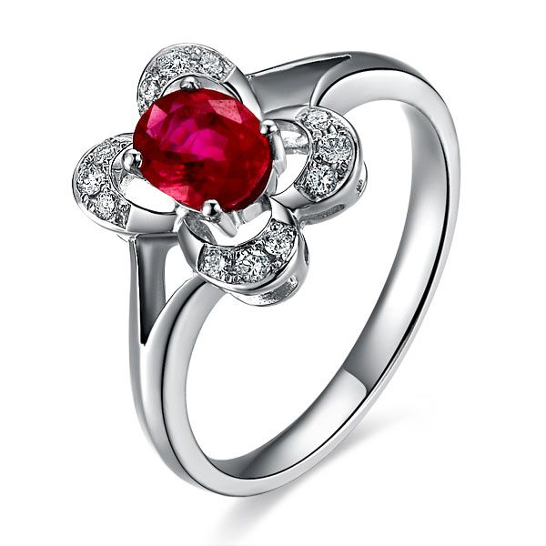 》》点击进入【火花】 天然红宝石白18K金女士戒指