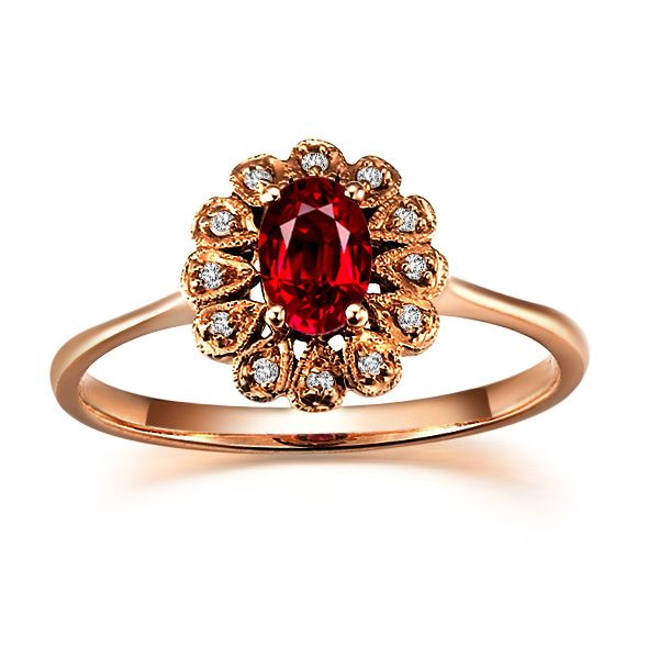 》》点击进入【玫瑰光芒】 天然红宝石玫瑰金女士戒指