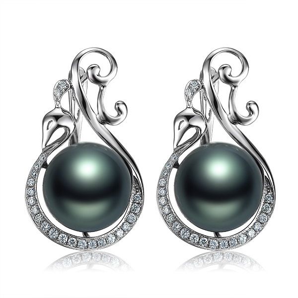 》》点击进入【白羽凤凰】 天然白18K金大溪地黑珍珠耳钉