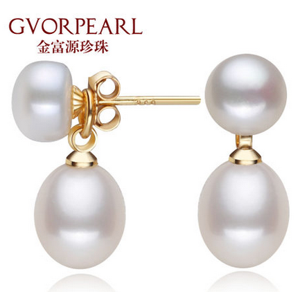 金富源 天然淡水珍珠耳环 8-9mm水滴形珍珠 多种戴法 春季首发!