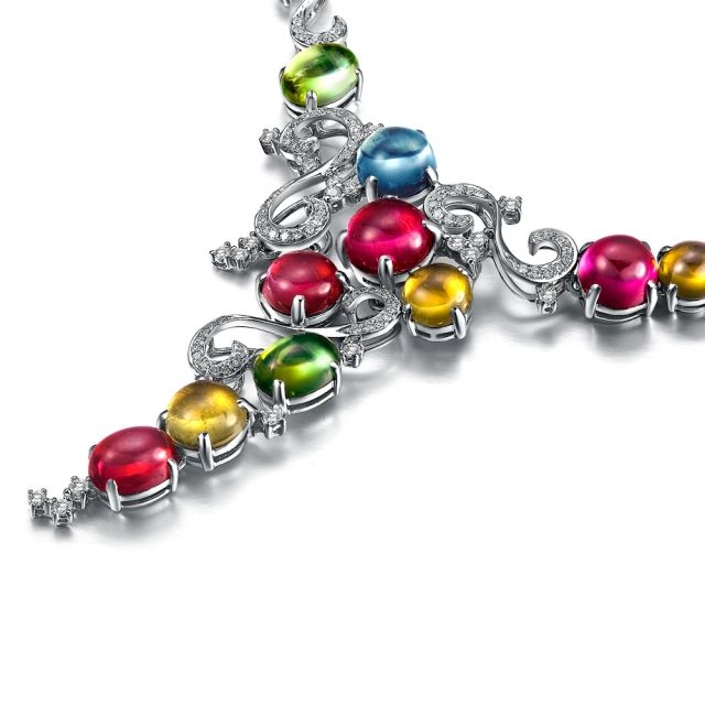 》》点击进入【炫彩人生】 白18k金碧玺吊坠项链 钻石镶嵌豪华款