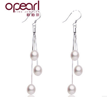 opearl珠宝 正品925纯银饰品 长款流苏耳坠 天然珍珠耳环女送妈妈