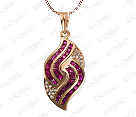 【相拥】 天然红宝石18k玫瑰金吊坠