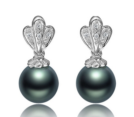 【生命之光】 天然大溪地黑珍珠白18K金女士耳坠