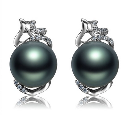 【爱笑的眼睛】 天然大溪地黑珍珠白18K金女士耳环