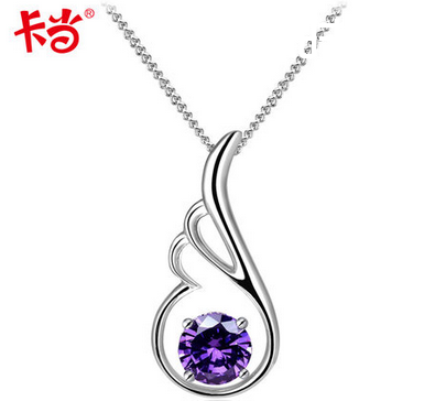 卡当925纯银项链 韩版天使翅膀饰品女 紫水晶吊坠项链 锁骨链