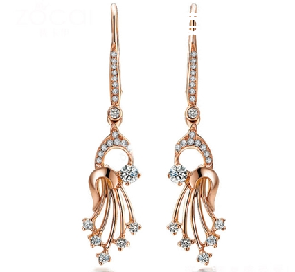 【凤凰彩羽】 玫瑰金6分/0.06克拉钻石女士耳环