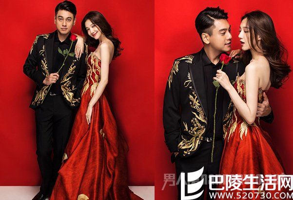 朱孝天韩雯雯红色婚纱照