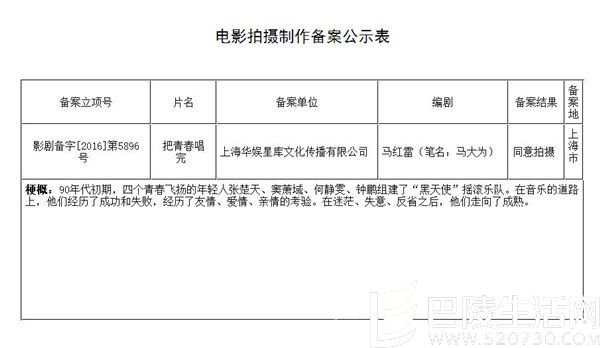 《把青春唱完》立项 《把青春唱完》立项